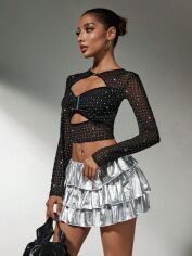 Акція на Спідниця жіноча SHEIN GD-00134861 M Срібна від Rozetka