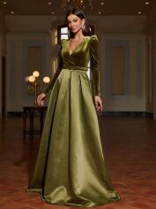 Акція на Плаття вечірнє довге літнє жіноче SHEIN GD-00118822 XS Оливкове від Rozetka