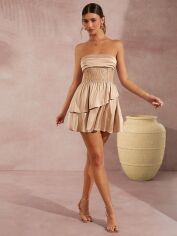 Акція на Плаття вечірнє коротке літнє жіноче SHEIN GD-00117599 S Світло-бежеве від Rozetka
