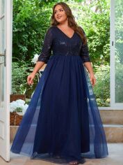 Акція на Плаття вечірнє довге літнє жіноче SHEIN GD-00119238 XL Темно-синє від Rozetka