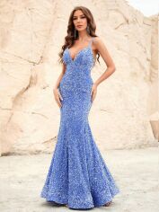 Акція на Плаття вечірнє довге літнє жіноче SHEIN GD-00118906 L Блакитне від Rozetka