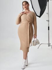 Акція на Плаття міді осіннє жіноче SHEIN GD-00118982 4XL Бежеве від Rozetka
