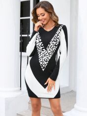 Акція на Плаття в'язане коротке осіннє тепле жіноче SHEIN GD-00120816 S Чорно-біле від Rozetka