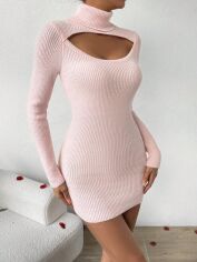 Акція на Плаття в'язане коротке осіннє тепле жіноче SHEIN GD-00120855 M Світло-рожеве від Rozetka