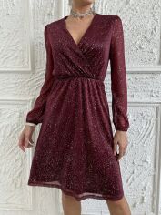Акція на Плаття вечірнє міді літнє жіноче SHEIN GD-00120234 XS Бордове від Rozetka