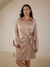 Акція на Плаття на запах міді літнє жіноче SHEIN GD-00119607 2XL Бежеве від Rozetka