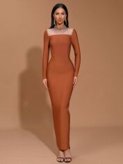 Акція на Плаття вечірнє довге літнє жіноче SHEIN GD-00119170 S Коричневе від Rozetka
