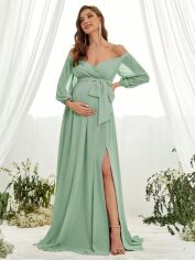 Акція на Плаття для вагітних вечірнє довге літнє SHEIN GD-00119838 S Світло-зелене від Rozetka