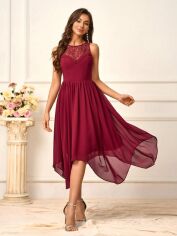Акція на Плаття вечірнє міді літнє жіноче SHEIN GD-00120676 XS Бордове від Rozetka