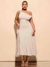 Акція на Плаття вечірнє міді літнє жіноче SHEIN GD-00118535 XL Світло-бежеве від Rozetka