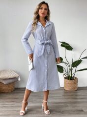 Акція на Плаття-сорочка міді осіннє жіноче SHEIN GD-00120058 S Блакитне від Rozetka