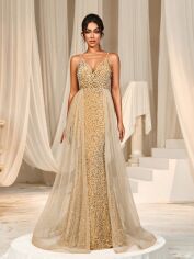 Акція на Плаття вечірнє довге літнє жіноче SHEIN GD-00131204 L Золотисте від Rozetka