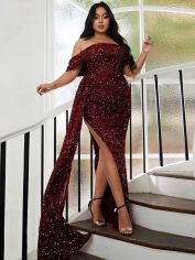 Акція на Плаття вечірнє довге літнє жіноче SHEIN GD-00129027 XL Бордове від Rozetka