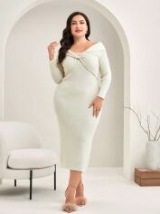 Акція на Плаття в'язане міді осіннє тепле жіноче SHEIN GD-00120849 XL Світло-бежеве від Rozetka