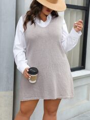Акція на Плаття в'язане коротке осіннє тепле жіноче SHEIN GD-00120894 XL Сіро-бежеве від Rozetka