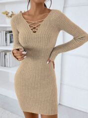 Акція на Плаття в'язане коротке осіннє тепле жіноче SHEIN GD-00120813 L Бежеве від Rozetka