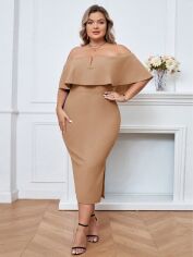 Акція на Плаття вечірнє міді літнє жіноче SHEIN GD-00130572 XL Бежеве від Rozetka