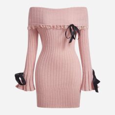 Акція на Плаття в'язане коротке зимове тепле жіноче SHEIN GD-00120903 L Світло-рожеве від Rozetka