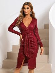 Акція на Плаття вечірнє міді літнє жіноче SHEIN GD-00120502 M Бордове від Rozetka