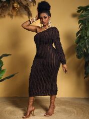 Акція на Плаття вечірнє міді літнє жіноче SHEIN GD-00135654 XL Темно-коричневе від Rozetka