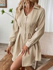 Акція на Плаття-сорочка коротке літнє жіноче SHEIN GD-00131949 S Світло-бежеве від Rozetka