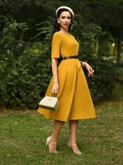 Акція на Плаття міді осіннє жіноче SHEIN GD-00132440 XS Гірчичне від Rozetka
