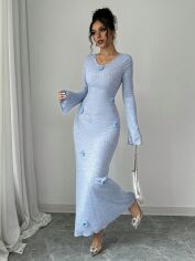 Акція на Плаття вечірнє довге літнє жіноче SHEIN GD-00135033 L Світло-блакитне від Rozetka