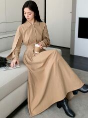 Акція на Плаття-сорочка довге осіннє жіноче SHEIN GD-00131961 S Бежеве від Rozetka