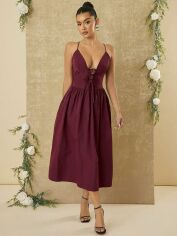 Акція на Плаття вечірнє міді літнє жіноче SHEIN GD-00133091 M Бордове від Rozetka