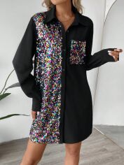 Акція на Плаття-сорочка вечірнє коротке літнє жіноче SHEIN GD-00133727 XL Чорне від Rozetka