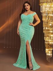 Акція на Плаття вечірнє довге осіннє жіноче SHEIN GD-00137951 2XL М'ятне від Rozetka
