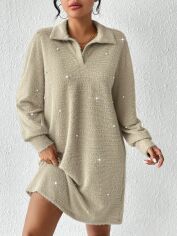 Акція на Плаття в'язане коротке осіннє тепле жіноче SHEIN GD-00143188 L Світло-бежеве від Rozetka