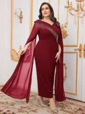 Акція на Плаття вечірнє міді осіннє жіноче SHEIN GD-00138160 2XL Бордове від Rozetka