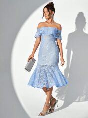 Акція на Плаття вечірнє міді літнє жіноче SHEIN GD-00143260 L Блакитне від Rozetka