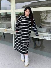 Акція на Плаття в'язане міді осіннє тепле жіноче SHEIN GD-00139131 3XL Чорно-біле від Rozetka