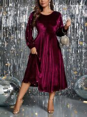 Акція на Плаття вечірнє міді осіннє жіноче SHEIN GD-00139831 4XL Бордове від Rozetka