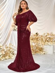 Акція на Плаття вечірнє довге осіннє жіноче SHEIN GD-00138912 3XL Бордове від Rozetka