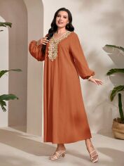 Акція на Плаття вечірнє довге осіннє жіноче SHEIN GD-00139692 4XL Світло-коричневе від Rozetka