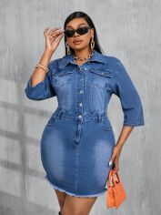 Акція на Плаття-сорочка джинсове коротке літнє жіноче SHEIN GD-00132089 2XL Синє від Rozetka