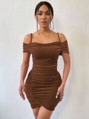 Акція на Плаття вечірнє коротке літнє жіноче SHEIN GD-00143789 L Коричневе від Rozetka