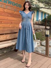 Акція на Сарафан джинсовий жіночий SHEIN GD-00146850 S Блакитний від Rozetka