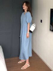 Акція на Плаття довге літнє жіноче SHEIN GD-00146482 M Блакитне від Rozetka