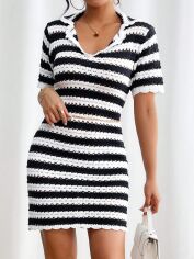 Акція на Плаття в'язане коротке літнє тепле жіноче SHEIN GD-00146497 M Чорно-біле від Rozetka