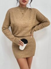 Акція на Плаття в'язане коротке зимове тепле жіноче SHEIN GD-00146078 M Світло-бежеве від Rozetka