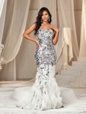 Акція на Плаття вечірнє довге літнє жіноче SHEIN GD-00143981 L Сріблясте від Rozetka