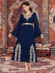 Акція на Плаття вечірнє довге літнє жіноче SHEIN GD-00144294 L Темно-синє від Rozetka