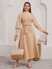 Акція на Плаття вечірнє міді осіннє жіноче SHEIN GD-00146230 M Світло-бежеве від Rozetka