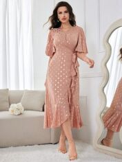 Акція на Плаття на запах вечірнє міді літнє жіноче SHEIN GD-00143531 L Світло-рожеве від Rozetka