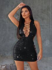 Акція на Плаття вечірнє коротке літнє жіноче SHEIN GD-00143971 L Чорне від Rozetka