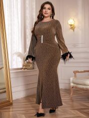 Акція на Плаття вечірнє довге літнє жіноче SHEIN GD-00134227 XL Коричневе від Rozetka